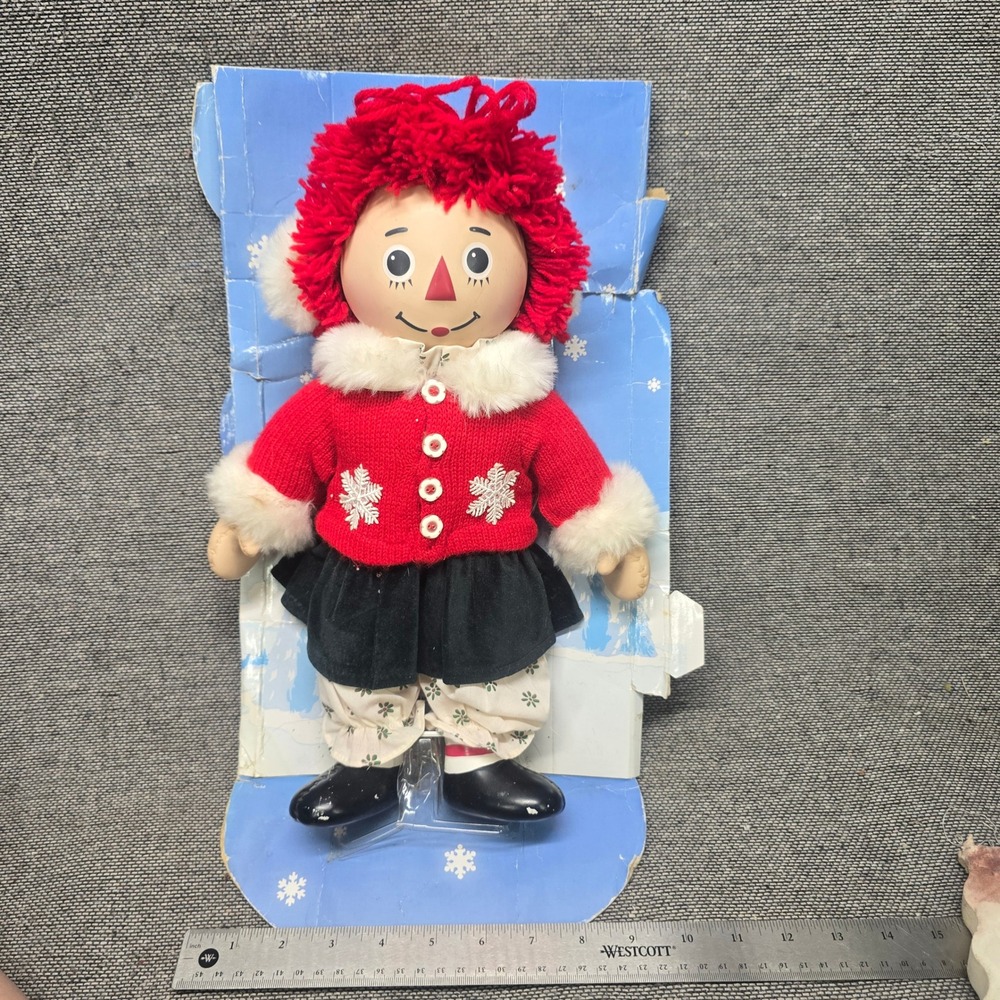 Raggedy Ann Plush Doll Christmas Winter Snowflake Sweater 15in Red Good Vintage